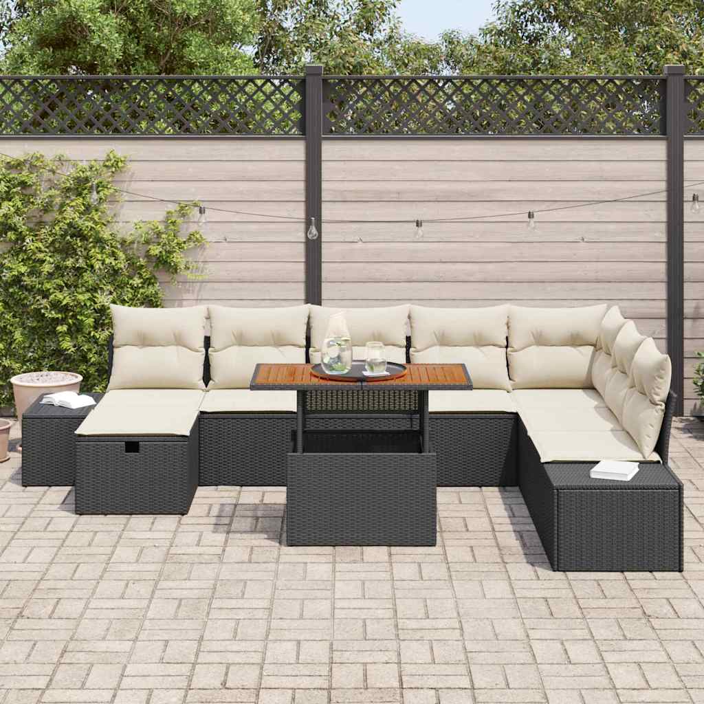 Garten-Sofa-Set mit Kissen 9 pcs Schwarz Poly Rattan